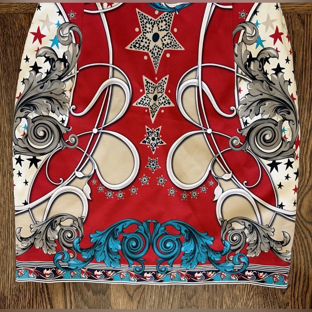 Versace Red and Blue Pattern Mini Dress 38 2 $1645 - Picture 6 of 10